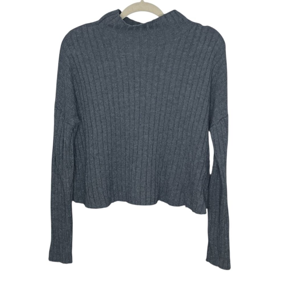 GAP Petites XS PXS Gray Merino Wool Blend Hookup Rib Knit Crop Mock Neck Sweater